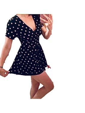 Forever 21 Black and Tan Polka Dotted Romper Dress NWOT